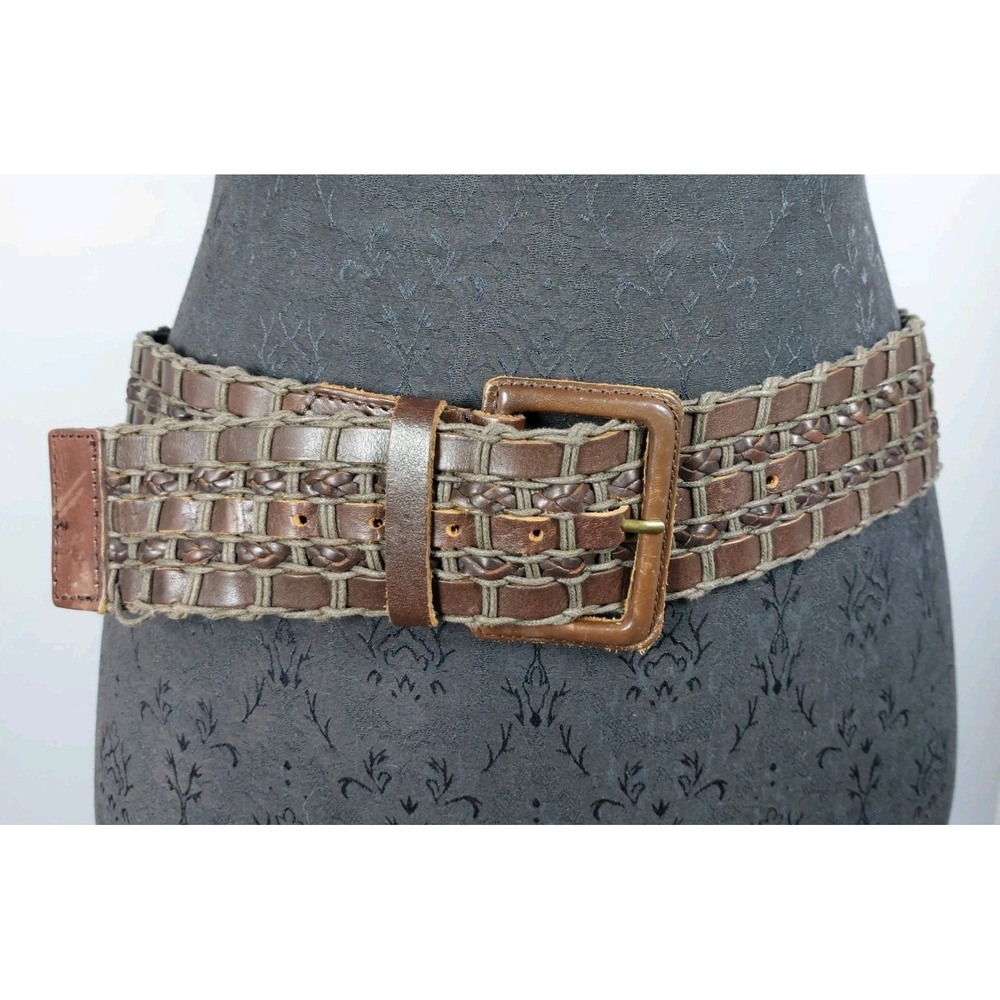 The Limited 90% Leather 10% Cord Woven Cinch Belt Size Med Brown Boho Festival